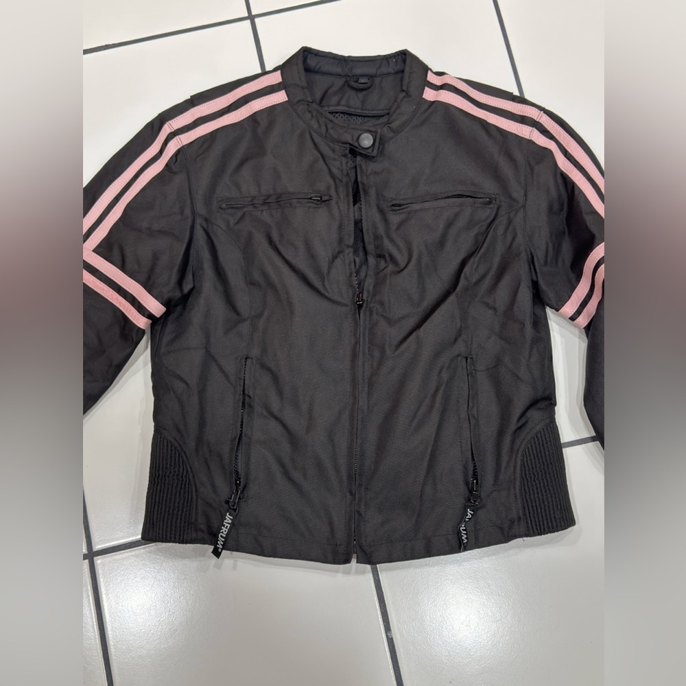 Jafrum Black Motorcycle Jacket with Pink Stripes NWOT Sz Medium‎